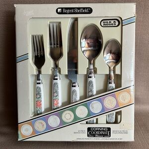 Vintage NOS Corning Coordinate Flatware 20pc - Silk & Roses NIB box #2